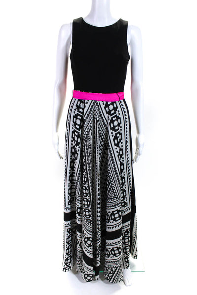 Eliza J Womens Geometric Colorblock Zipped Belted Fit & Flare Dress Black Size 2