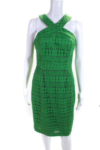 Trina Turk Womens Geometric Print Darted Zipped Midi Halter Dress Green Size 0