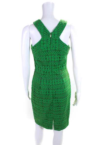 Trina Turk Womens Geometric Print Darted Zipped Midi Halter Dress Green Size 0