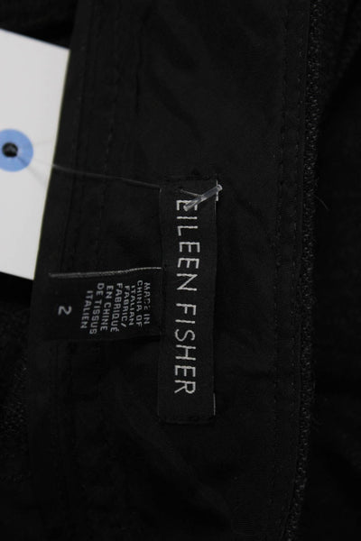 Eileen Fisher Womens Black Wool Linen High Rise Straight Leg Pants Size 2