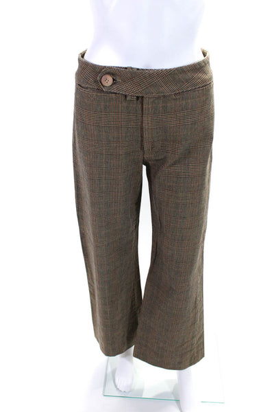 J Brand Womens Brown Plaid Cotton High Rise Wide Leg Trouser Pants Size 27