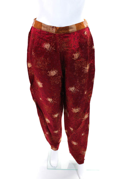 Simone Chin Chin Womens Red Floral Print High Rise Straight Leg Pants Size M
