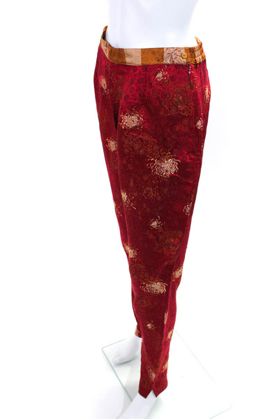 Simone Chin Chin Womens Red Floral Print High Rise Straight Leg Pants Size M