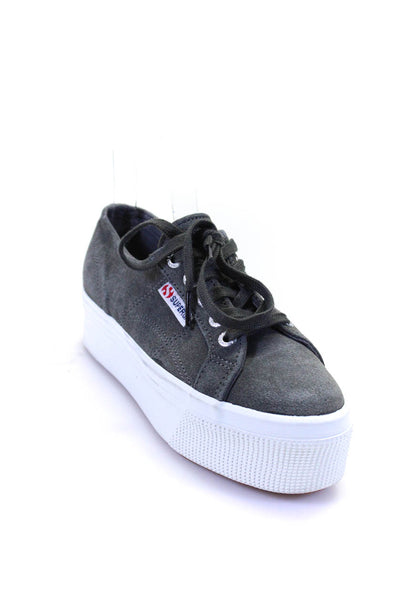 Superga Womens Suede Round Top Lace Up Low Top Platform Sneakers Gray Size 5