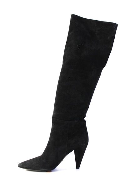 Prada Womens Pointed Toe Tapered Heel Knee High Boots Black Suede Size 38.5 8.5