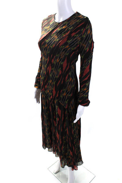 Proenza Schouler Womens Silk Abstract Print Long Sleeve Maxi Dress Orange Size 6