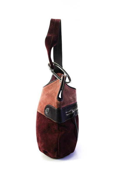 Hogan Womens Suede Two-Toned One Strap Zip Up Shoulder Bag Purse Burgundy