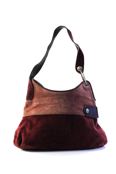 Hogan Womens Suede Two-Toned One Strap Zip Up Shoulder Bag Purse Burgundy