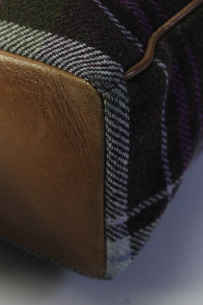 Coach Womens Plaid Leather Trim Adjustable Snap Closure Tote Handbag Purple