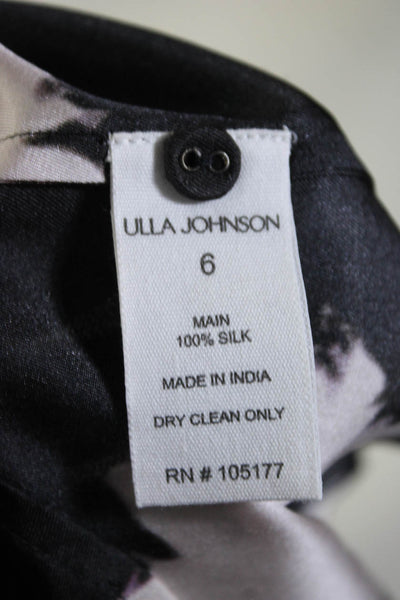 Ulla Johnson Womens Black Silk Printed Ruffle Short Sleeve Blouse Top Size 6