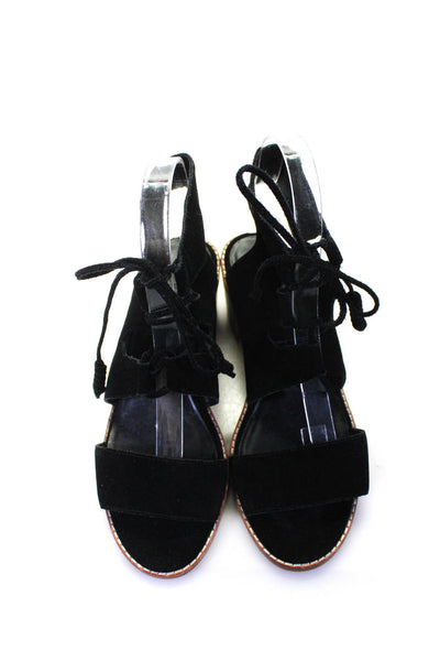 Made Women's Open Toe Tassel Block Heels Strappy Suede Sandal Black Size 6.5