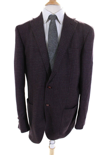 Luciano Moresco Mens Plaid Two Button Blazer Grey Red Wool Size EUR 54