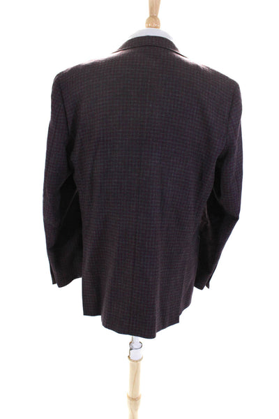 Luciano Moresco Mens Plaid Two Button Blazer Grey Red Wool Size EUR 54