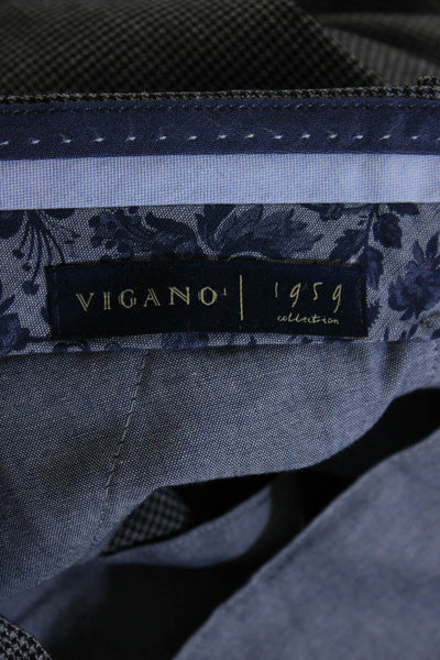 Vigano Mens Houndstooth Print Dress Pants Gray Black Wool Blend Size 38