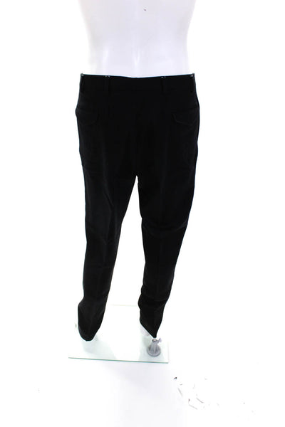 Vigano Mens Mid Rise Straight Leg Dress Trousers Black Wool Size 38