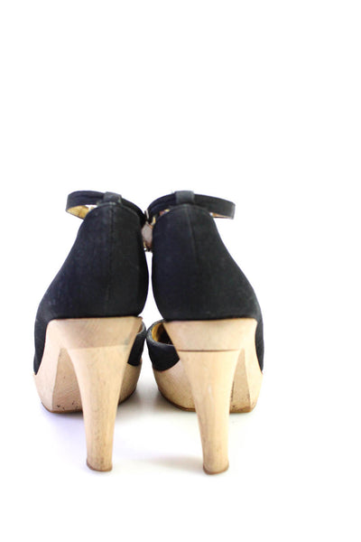 Lanvin Womens Satin Ankle Strap Platform Mary Jane Pumps Black Size 38 8