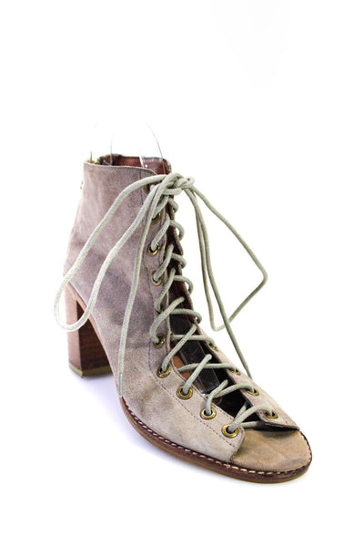 Ibiza Last Jeffrey Campbell Womens Suede Lace Up Ankle Boots Beige Size 8