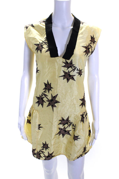 Miu Miu Womens Star Print V Neck 2006 Dress Yellow Black Size EUR 38