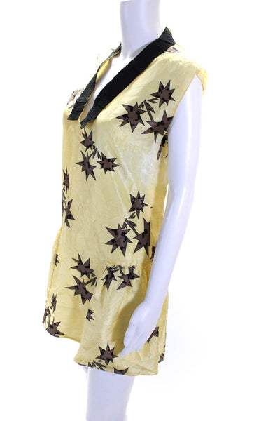 Miu Miu Womens Star Print V Neck 2006 Dress Yellow Black Size EUR 38