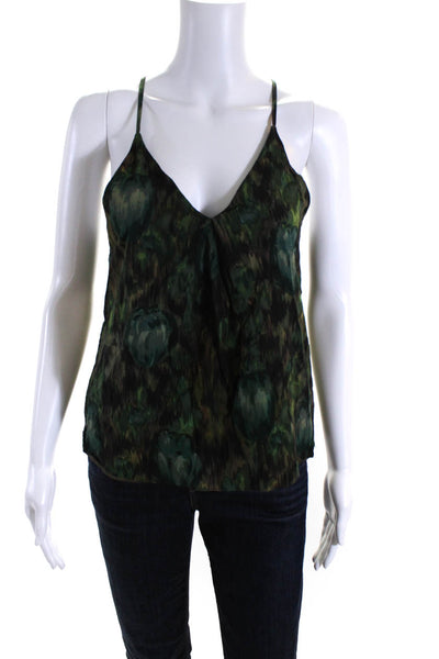 Alice + Olivia Womens Silk Ikat Print V Neck Tank Top Green Size Extra Small