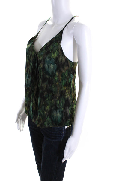 Alice + Olivia Womens Silk Ikat Print V Neck Tank Top Green Size Extra Small