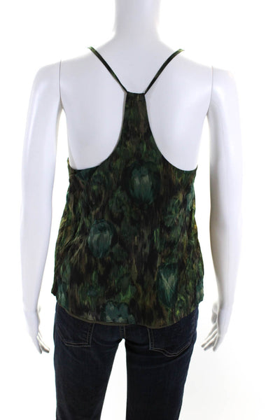 Alice + Olivia Womens Silk Ikat Print V Neck Tank Top Green Size Extra Small