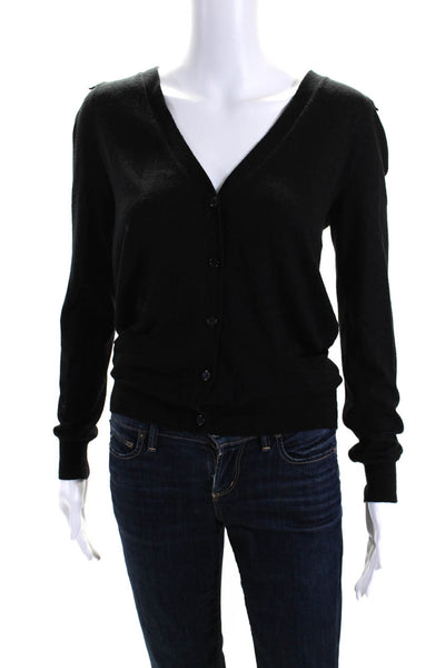 Dorothy Lee Womens Solid Black Ruffle Open Front Cardigan Sweater Top Size S