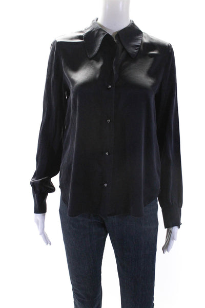 L'Agence Womens Silk Buttoned Long Sleeve Collared Blouse Top Black Size 2