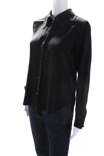L'Agence Womens Silk Buttoned Long Sleeve Collared Blouse Top Black Size 2