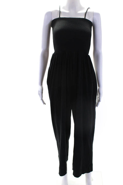 ATM Women's Square Neck Spaghetti Straps Smocked Waist Jumpsuit Black Size S
