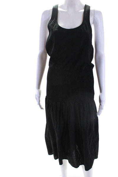 Nation LTD Women's Scoop Neck Sleeveless Smocked Waist Midi Dress Black Size M