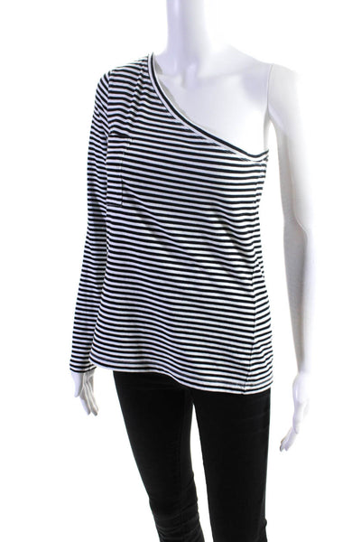 Robert Rodriguez Womens Long Sleeve One Shoulder Striped Blouse White Size S