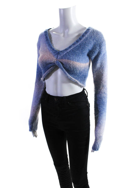 For Love & Lemons Womens Ombre Crossed V Neck Cropped Sweater Blue Pink Size XS