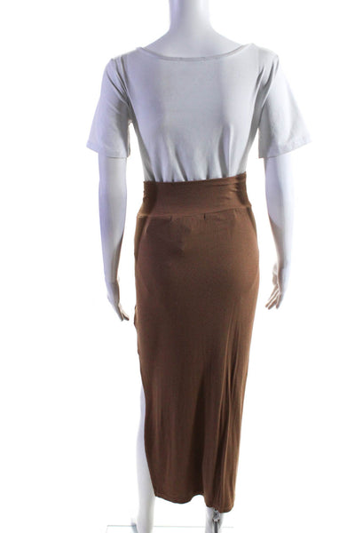 Enza Costa Women's Pull-On Ribbed Unlined Slit Hem Maxi Skirt Brown Size M