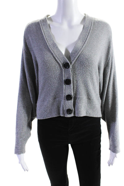Enza Costa Womens Long Sleeves Cardigan Sweater Gray Size Extra Small