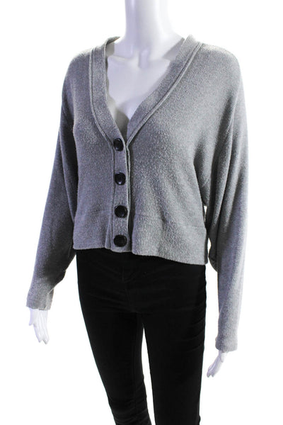 Enza Costa Womens Long Sleeves Cardigan Sweater Gray Size Extra Small