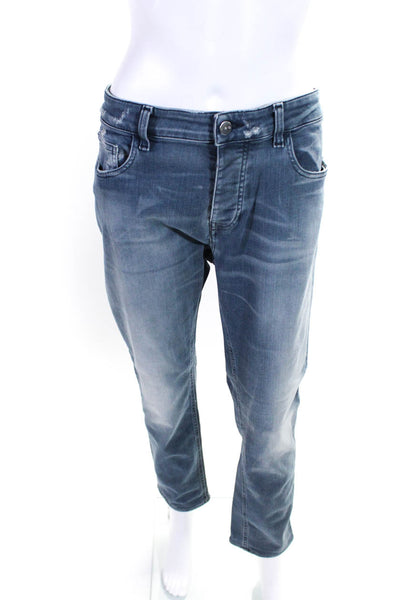 IRO Womens Faded Blue Cotton Distress High Rise Straight Leg Jeans Size 34