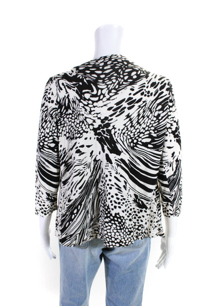 August Silk Womens Abstract Print Wrap Sweater White Black Cotton Size Large