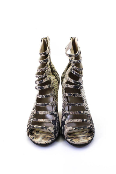 Stuart Weitzman Womens Snakeskin Print Sandal Heels White Grey Size 8 Medium