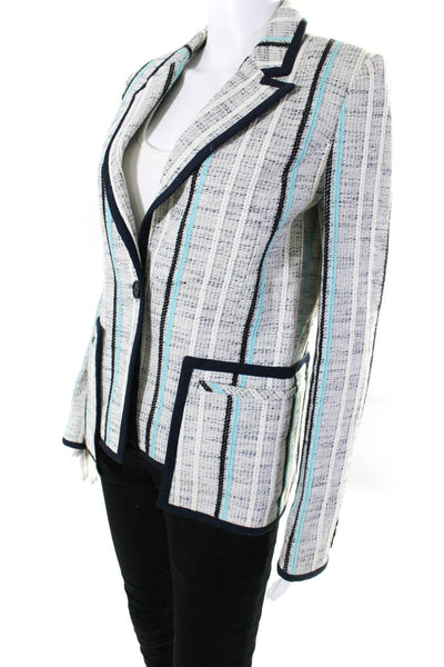 ICB New York Womens Single Button Notched Lapel Blazer Jacket White Blue Size 6
