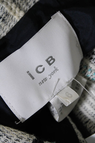 ICB New York Womens Single Button Notched Lapel Blazer Jacket White Blue Size 6