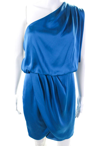 Aqua Womens Side Zip One Shoulder Satin Draped Shift Dress Blue Size 8