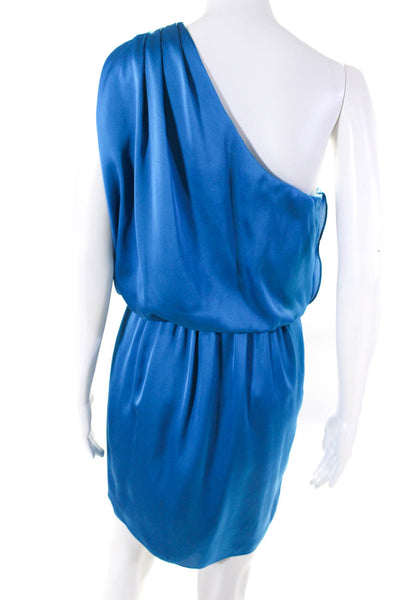 Aqua Womens Side Zip One Shoulder Satin Draped Shift Dress Blue Size 8