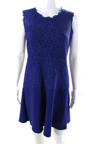 Elie Tahari Womens Back Zip Crew Neck Lace Trim Shift Dress Blue Size 4