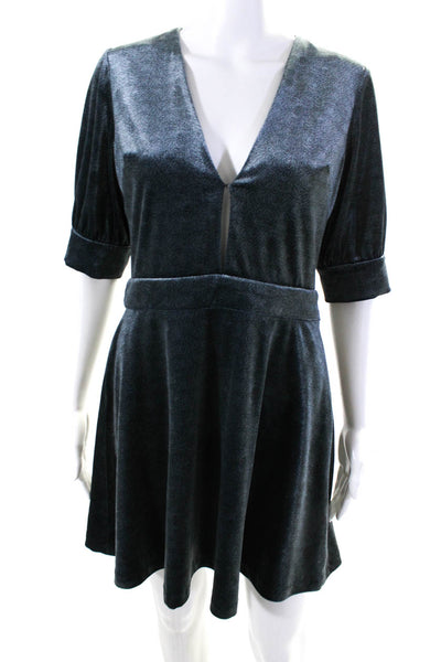 The East Order Womens Side Zip V Neck Velvet Shift Dress Blue Size Medium