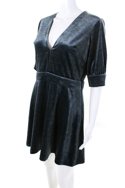 The East Order Womens Side Zip V Neck Velvet Shift Dress Blue Size Medium