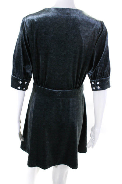 The East Order Womens Side Zip V Neck Velvet Shift Dress Blue Size Medium