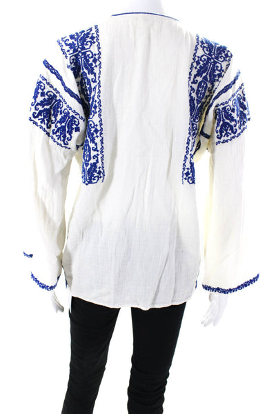 Isabel Marant Etoile Womens Embroidered V Neck Shirt White Cotton Size FR 36