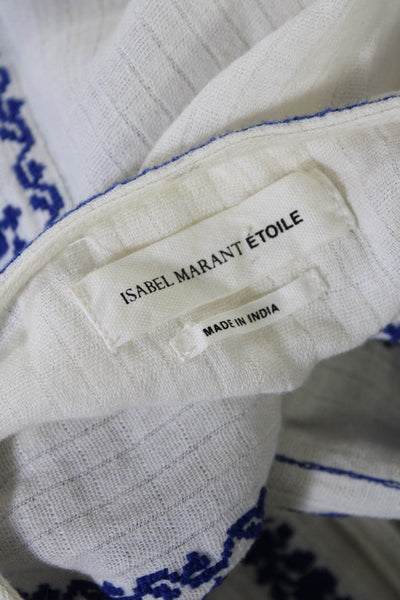 Isabel Marant Etoile Womens Embroidered V Neck Shirt White Cotton Size FR 36