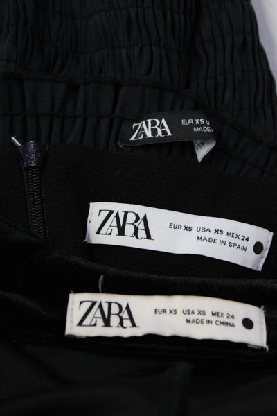 Zara Womens Velvet Shirt Smocked Shift Dresses Black Blue Size XS Lot 3
